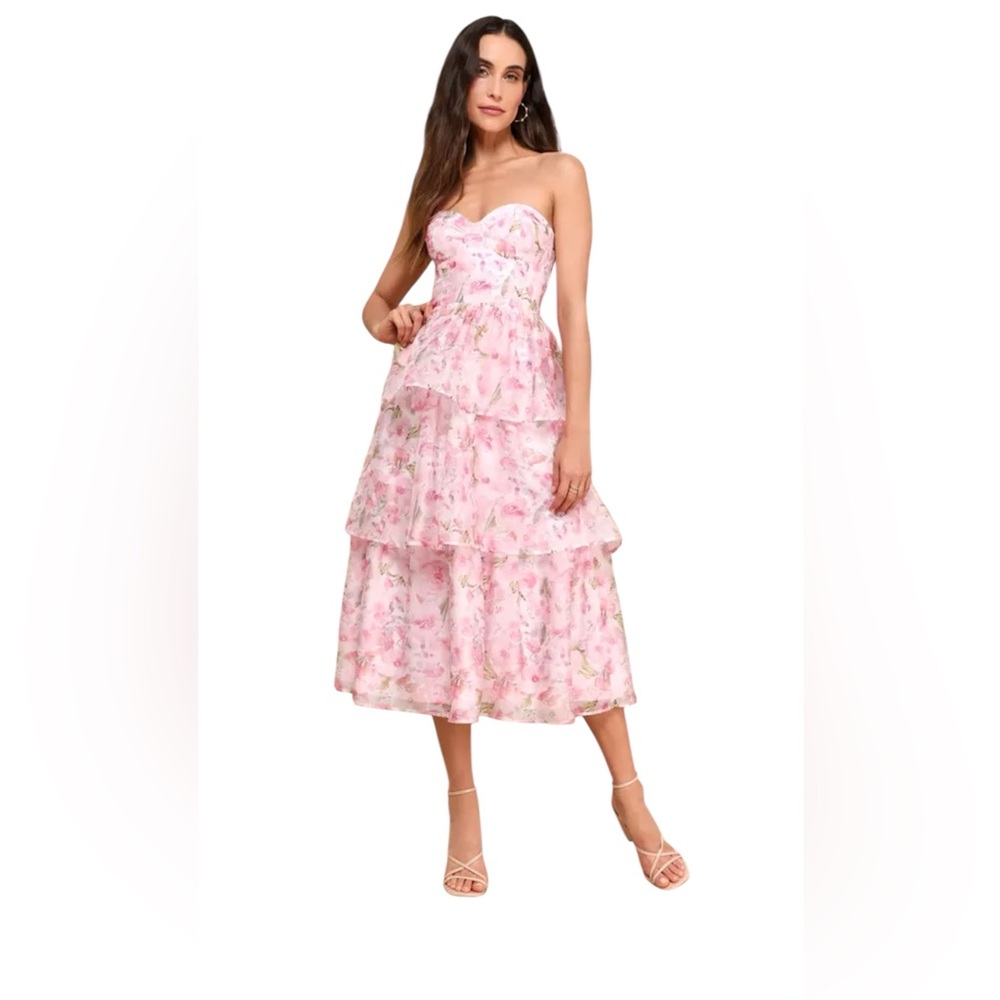 Lulu's Strapless Pink Floral Dress